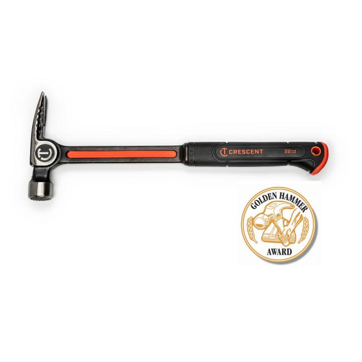 Crescent 22 oz steel framing hammer on white background with the Golden Hammer Award winner logo
