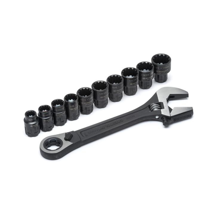 11 Piece Pass-Thru Adjustable Wrench & Spline Socket Set